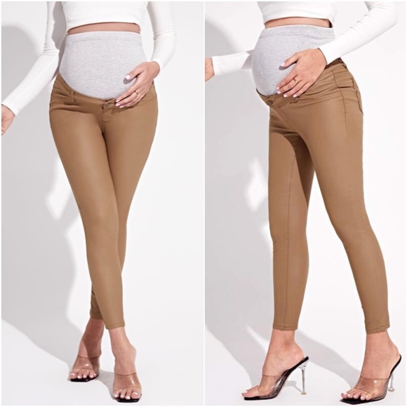 Maternity Army Green Wide Band Waist Skinny Fitted Pants - Picture 2 of 7